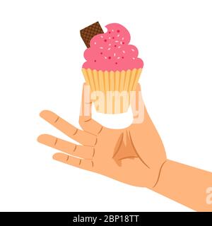 Tortino rosa con pasta per pasticceria e lavorazione a mano decorato con wafer, vettore isolato Illustrazione Vettoriale