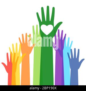 Silhouette rialzate, persone colorate votanti isolate su sfondo bianco, illustrazione vettoriale Illustrazione Vettoriale