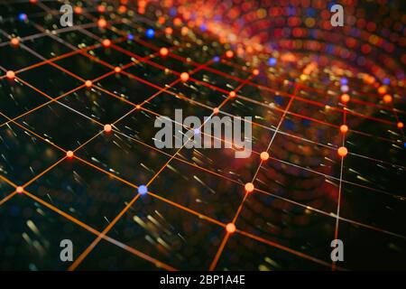 Rendering 3D del tunnel centrato attraverso il wormhole su spazio-tempo curvo. Concetto di viaggio nello spazio Foto Stock