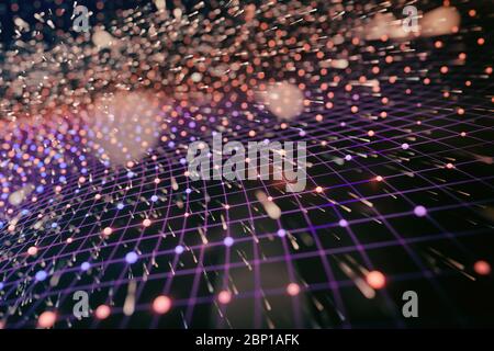 Vista dettagliata del rendering 3D della singolarità di un buco nero massiccio o di un wormhole, concetto di spazio-tempo curvo Foto Stock