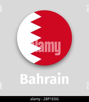 Flag Bahrain, icona rotonda con immagine vettoriale isolata in ombra Illustrazione Vettoriale