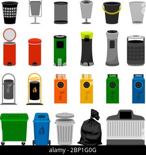 Cestino coloratissimi icone collezione, su sfondo bianco, illustrazione vettoriale Illustrazione Vettoriale