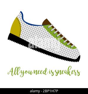 Scarpe con testo tutto quello che serve è sneakers isolato su sfondo bianco, illustrazione vettoriale Illustrazione Vettoriale