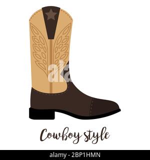 Scarpe con testo stile cowboy isolato su sfondo bianco, illustrazione vettoriale Illustrazione Vettoriale