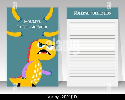 Modello Planner per adolescenti con mostro arrabbiato cartoon giallo, illustrazione vettoriale Illustrazione Vettoriale
