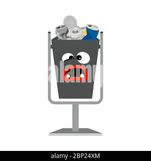 La spazzatura può con il cestino metallico isolato su sfondo bianco, illustrazione vettoriale Illustrazione Vettoriale