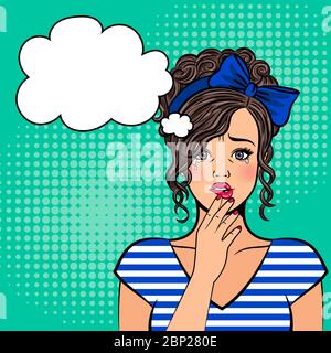 Pop art piangendo ragazza. Piangere donna con lacrime sugli occhi, viso triste e bocca aperta retrò vettore illustrazione Illustrazione Vettoriale