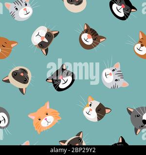 Schema teste gatti. Immagine vettoriale di stampa con texture senza cuciture Cat Illustrazione Vettoriale