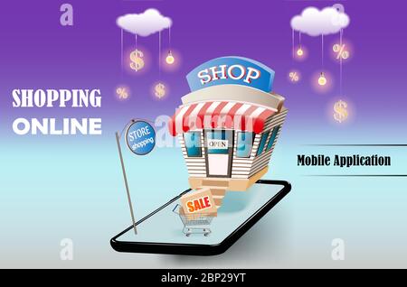 Shopping online sul sito Web o applicazione mobile Illustrazione Vettoriale