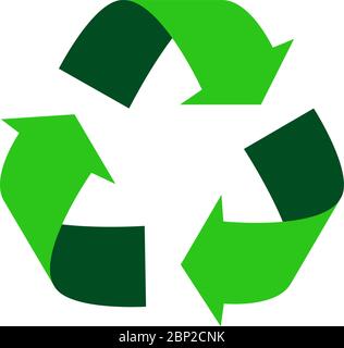 Logo di riciclo verde. Simbolo vettoriale triangolare di riciclaggio con frecce, riutilizzare il simbolo 3D di rifiuti riciclati isolato su sfondo bianco Illustrazione Vettoriale