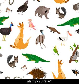 Australia Animali motivo colorato su sfondo bianco, illustrazione vettoriale Illustrazione Vettoriale