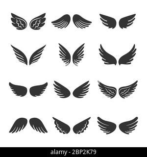 Le sagome delle ali degli angeli sono isolate su sfondo bianco, illustrazione vettoriale Illustrazione Vettoriale