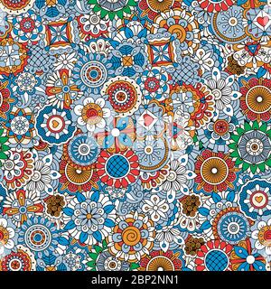Motivo floreale ornamentale con elementi in stile mandala in colori blu. Illustrazione vettoriale Illustrazione Vettoriale
