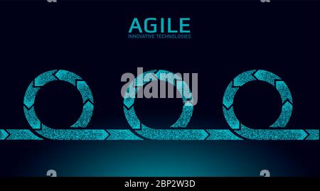 Ciclo di vita dei progetti di sviluppo agile. Concetto di strategia di sistema di test. Simbolo freccia circolare bassa planata flessibile in polietilene. Illustrazione vettoriale Illustrazione Vettoriale