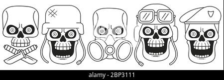 Set di teschi umani anatomicamente corretti isolato. Illustrazione vettoriale con disegno a mano. Illustrazione Vettoriale