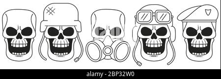 Set di teschi disegnati a mano. Teschi grunge. Illustrazione vettoriale. Illustrazione Vettoriale