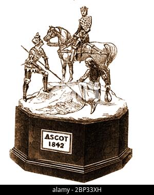 Il primo vero trofeo Ascot gold Cup, progettato e prodotto dalla Casa di Garrard nel 1842. Fu vinta in quell'anno da Beeswing (1833–1854), un cavallo da corsa britannico del XIX secolo, considerato al suo tempo come il più grande mare in Gran Bretagna e uno dei più grandi di tutti i tempi, il suo Jockey era D Cartwright (proprietario William Orde). L'evento è stato fondato nel 1807. Foto Stock