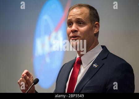 Conferenza annuale del Centro Challenger l'amministratore della NASA Jim Bridenstine ha commentato la conferenza annuale del Centro Challenger, mercoledì 14 agosto 2019, presso il Lockheed Martin Global Vision Center di Arlington, Virginia. Foto Stock