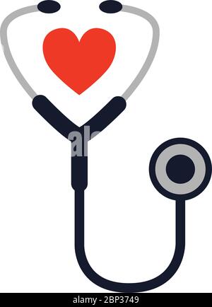 Icona stetoscopio cuore medico vettore illustrazione disegno piatto Illustrazione Vettoriale