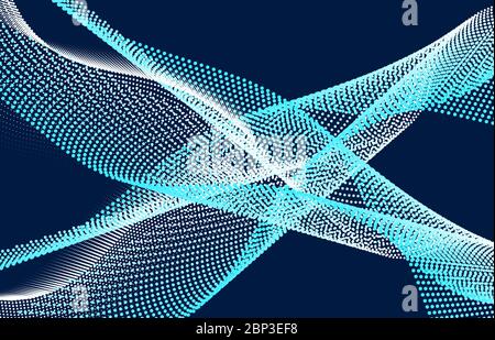 informazioni generali astratte, illustrazione vettoriale. Punti blu e bianchi su sfondo scuro Illustrazione Vettoriale
