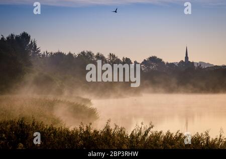 Alba di prima mattina a Forfar Loch, Angus Scozia. Foto Stock