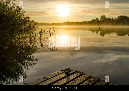 Alba di prima mattina a Forfar Loch, Angus Scozia. Foto Stock