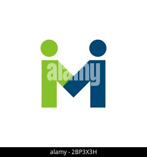 Lettera M Coppia uomo lettera Logo modello Illustrazione Design. EPS vettoriale 10. Foto Stock