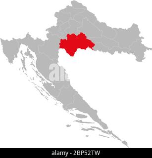 Provincia di Sisak-Moslavina evidenziata sulla mappa della Croazia. Sfondo grigio chiaro. Perfetto per concetti aziendali, sfondi, sfondo, adesivi, grafici, presentazioni Illustrazione Vettoriale