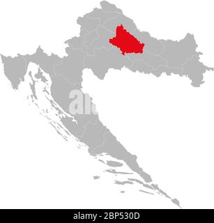 Provincia di Bjelovar-Bilogora evidenziata sulla mappa della Croazia. Sfondo grigio chiaro. Perfetto per concetti aziendali, sfondi, sfondo, adesivi, grafici, carte Illustrazione Vettoriale