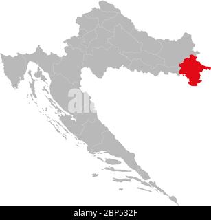 Provincia di Vukovar-Srijem evidenziata sulla mappa della Croazia. Sfondo grigio chiaro. Perfetto per concetti aziendali, sfondi, sfondo, adesivi, grafico, presente Illustrazione Vettoriale