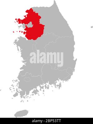 Provincia di Gyeonggi evidenziata sulla mappa della corea del Sud. Concetti e background aziendali. Illustrazione Vettoriale