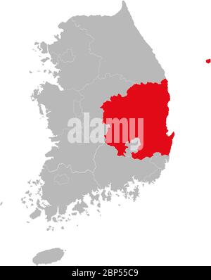 Provincia di gyeongsang nord evidenziata sulla mappa della corea del Sud. Concetti e background aziendali. Illustrazione Vettoriale