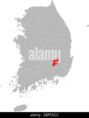 Provincia di Daegu evidenziata sulla mappa della corea del Sud. Concetti e background aziendali. Illustrazione Vettoriale