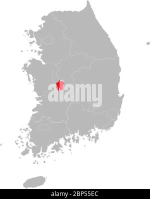 Provincia di Daejeon evidenziata sulla mappa della corea del Sud. Concetti e background aziendali. Illustrazione Vettoriale