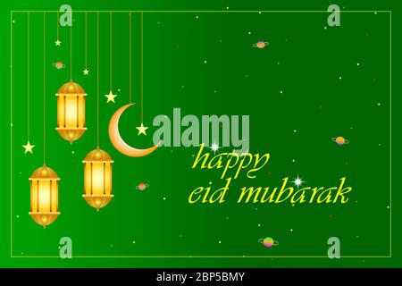 Happy eid mubarak biglietto di auguri gratuito vettore per la famiglia musulmana Illustrazione Vettoriale