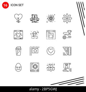 Moderno set di 16 contorni e simboli come abilità, gestione, hr, umano, scienza elementi editabili di progettazione vettoriale Illustrazione Vettoriale
