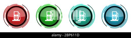 Icone vettoriali lucide rotonde invernali, set di pulsanti per applicazioni di webdesign, internet e telefonia mobile in quattro colori isolati su bianco b Illustrazione Vettoriale