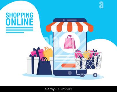 acquisto di tecnologia online in smartphone Illustrazione Vettoriale