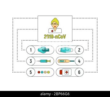 Set di icone epidemiche COVID-19. Virus corona segni pandemici, modello di illustrazione vettoriale. Illustrazione Vettoriale