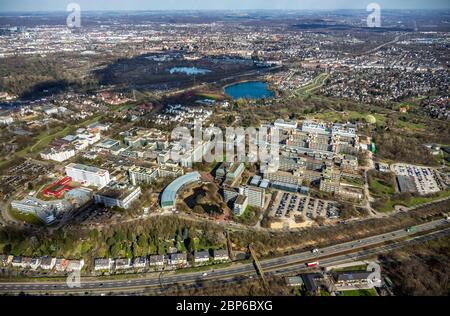 Vista aerea, Heinrich Heine University Düsseldorf, Duesseldorf, Renania Settentrionale-Vestfalia, Germania Foto Stock