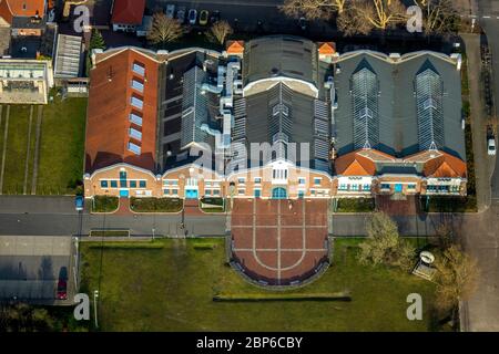 Vista aerea, sale Flottmann, centro eventi, teatro, ex laboratorio Flottmann, Herne, zona Ruhr, Nord Reno-Westfalia, Germania Foto Stock