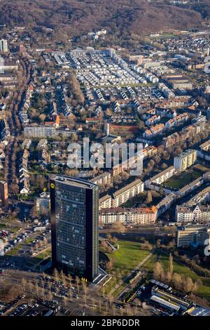 Vista aerea, Torre ARAG, edifici residenziali, nuova area di sviluppo Gartenstadt Reitzenstein, Düsseldorf, Renania Settentrionale-Vestfalia, Germania Foto Stock