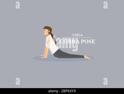 Le donne sportive in cobra yoga posano con petto sollevato e mani e corpo inferiore sul pavimento. Illustrazione vettoriale isolata su fondo grigio chiaro Illustrazione Vettoriale