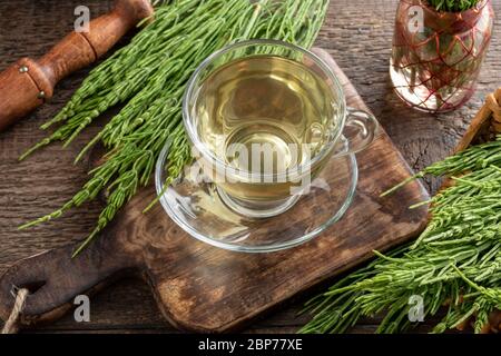 Una tazza di tè alle erbe con il hortsetail fresco Foto Stock