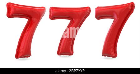 Numero 7. Segnale digitale. Pallone gonfiabile rosso su sfondo. Rendering 3D Foto Stock