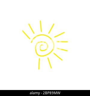 Giallo Sole stilizzato in icona vettoriale in stile tribale dipinto di colore Illustrazione Vettoriale