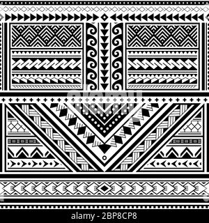 Motivo vettoriale senza giunture in tatuaggio polinesiano, design tribale hawaiano ispirato all'arte geometrica tradizionale delle isole sull'Oceano Pacifico Illustrazione Vettoriale