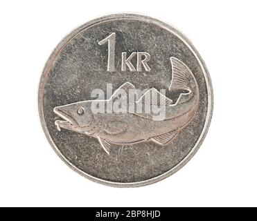 Uno islandese krona coin isolato Foto Stock