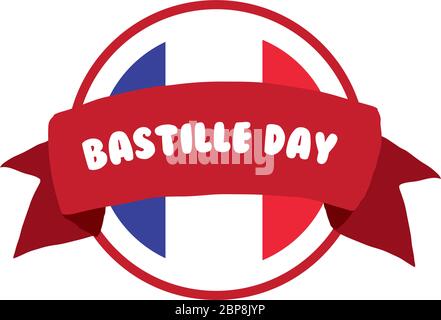 scritta bastille day e disegno a mano a nastro Illustrazione Vettoriale