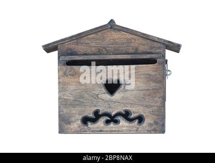 Cassetta postale in legno isolato su sfondo bianco. Oggetto con tracciato di ritaglio Foto Stock